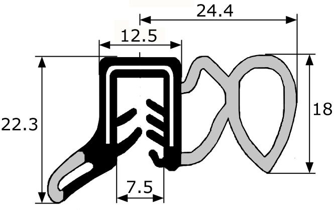Goma estanqueidad lateral para puerta (PVC+EPDM), rango sujeción 2-4 m –  COMERCIO DE JUNTAS Y PERFILES