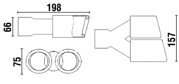 ø66mm Cola de Escape Doble Universal Lado Derecho L198mm (2)