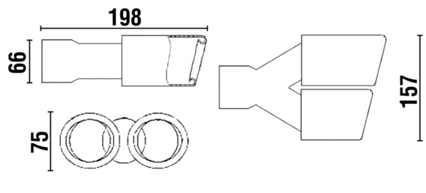 ø66mm Cola de Escape Doble Universal Lado Izquierdo L198mm (2)