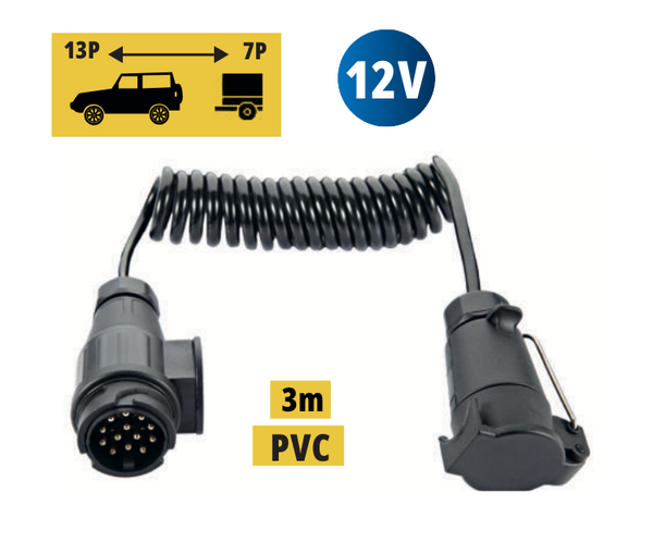 13-7pin Conexión para Remolque 12V · Cable Espiral 3m PVC