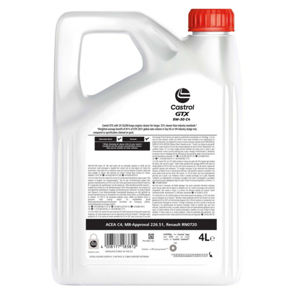 Aceite Castrol GTX 5W30 · Acea C4 RN0720 · 5 litros (1)