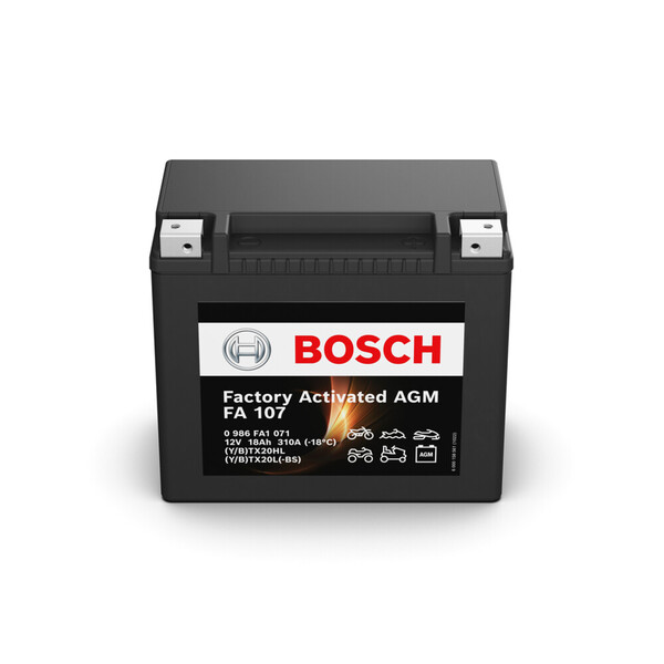 FA107 Bosch Batería AGM Moto 18Ah 310A · YTX20L-4