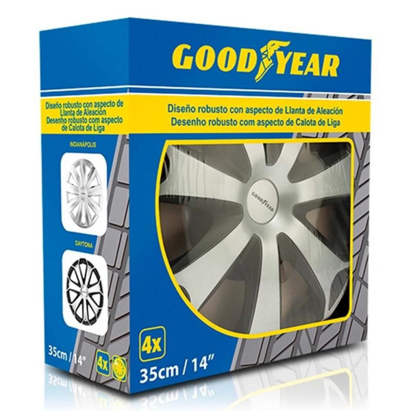 Goodyear Juego 4 Tapacubos Flexo Daytona · 14" Silver&Black (2)