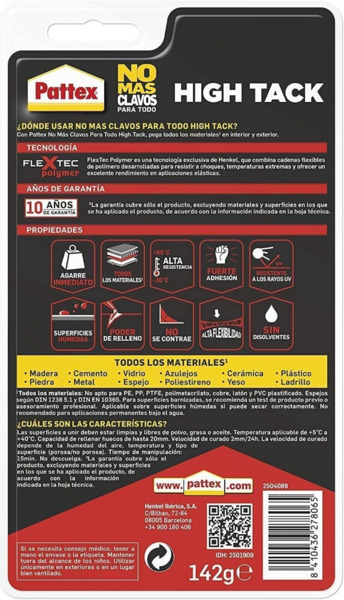 Pattex No Más Clavos · Para Todo HighTack · Adhesivo Montaje y fijación (1)