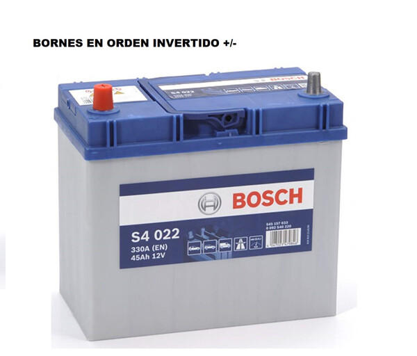 S4022 Batería Bosch 12V 45Ah 330A +/- Vehículos Asiáticos (Bornes cambiados)