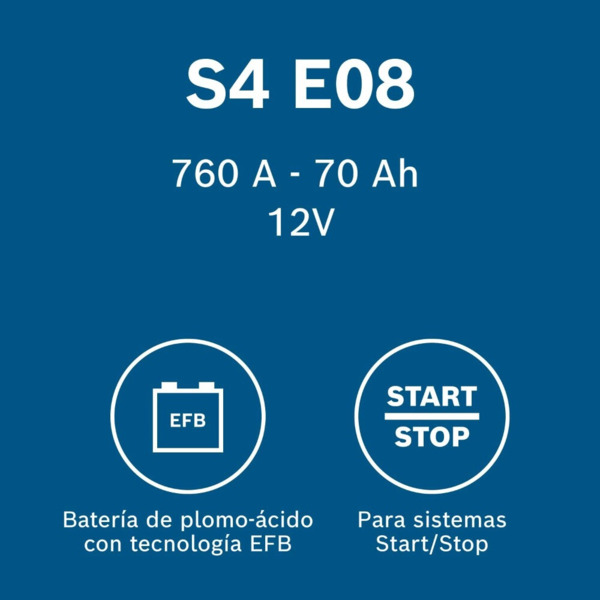 S4E08 Batería Bosch EFB 12V 70Ah 760A -/+ Start Stop · Alto Rendimiento (4)