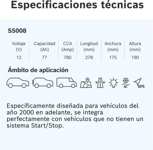 S5008 Batería Bosch 12V 77Ah 780A -/+ Alto Rendimiento (4)