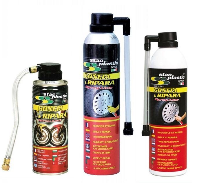 Spray repara pinchazos de neumático coche moto quad sella e hincha 450ml