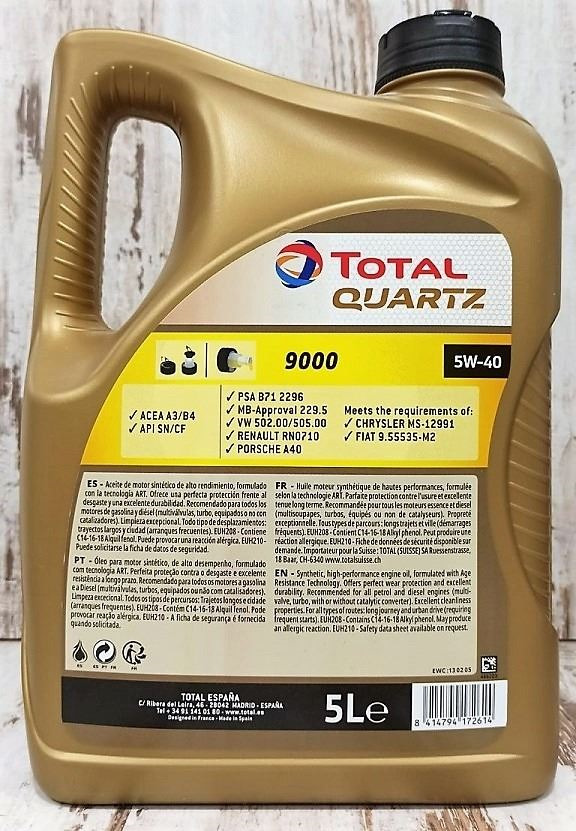 Total Quartz 9000 5w40 100% Sintetico Caja 6 X 4 Litros